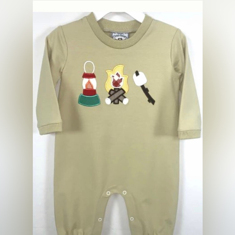 Banana Split Baby Boy Campfire Applique Knit Romper